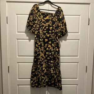 Who What Wear Black and Yellow Ruffled Tiered Midi Sundress